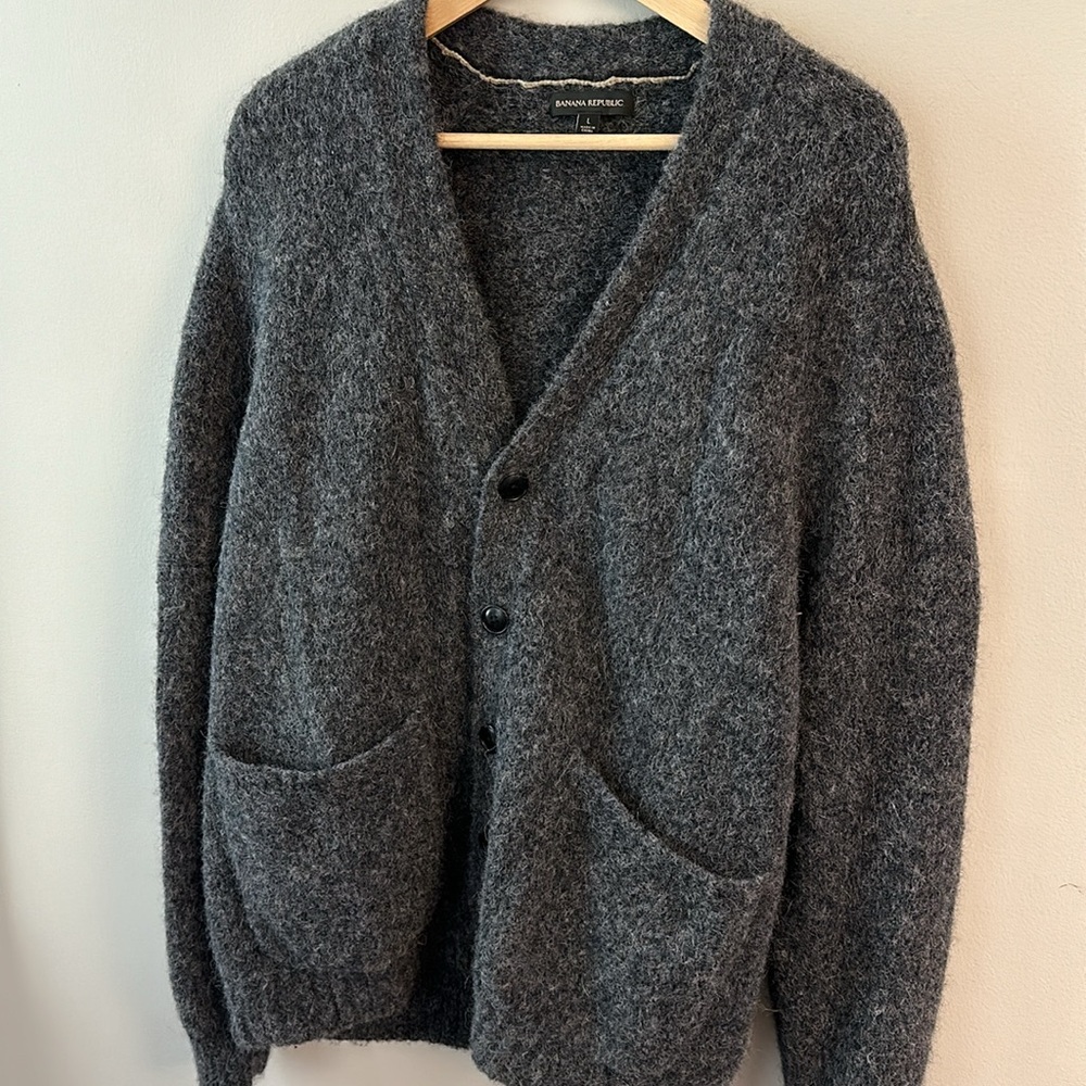 Banana Republic Gray Alpaca Men's Cardigan Sweater